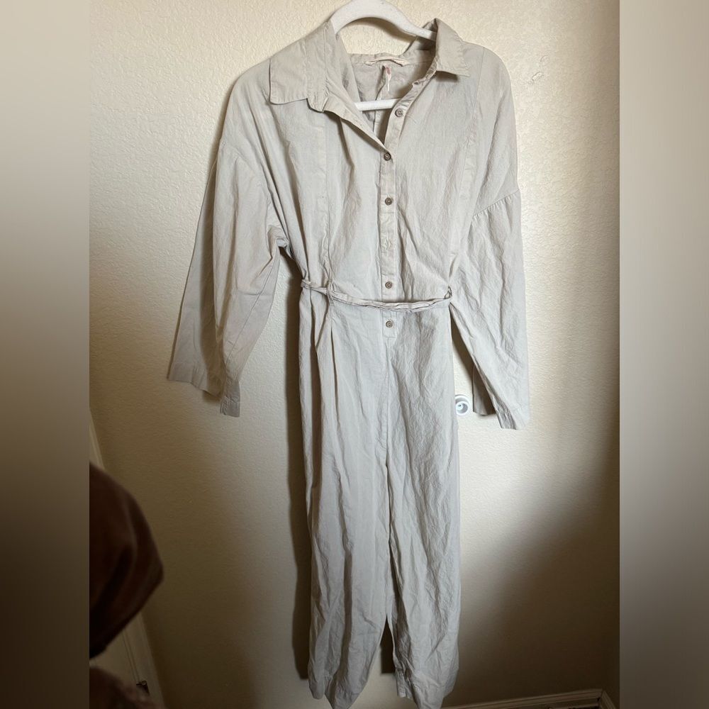 Free People Utility Belted Coverall Jumpsuit Size Large Oversized Neutral
